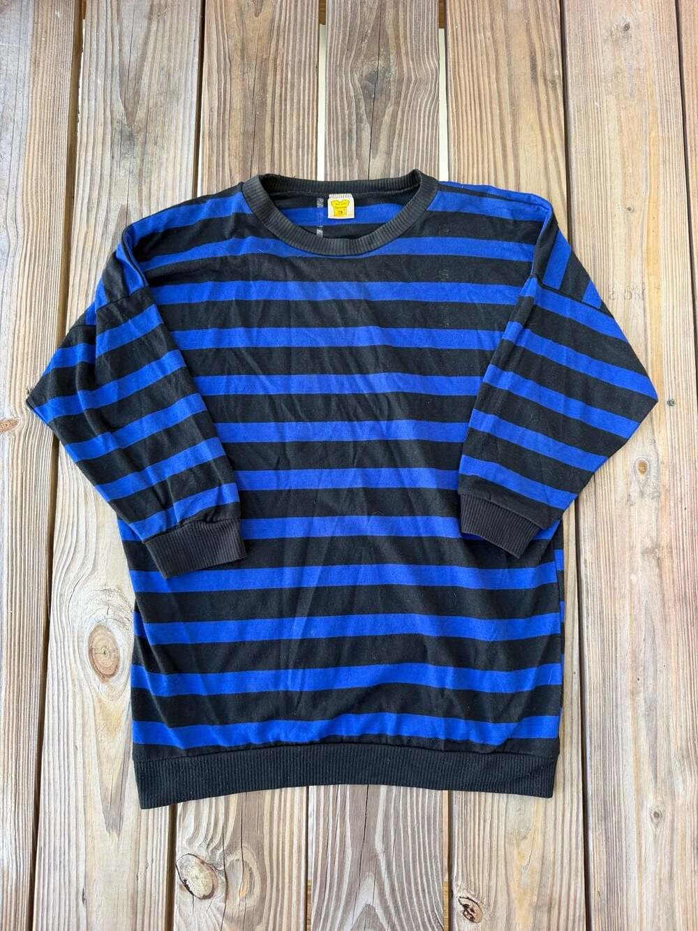 Vintage New York Shirtworks Striped Long Sleeve Crewneck Sweater Black Blue